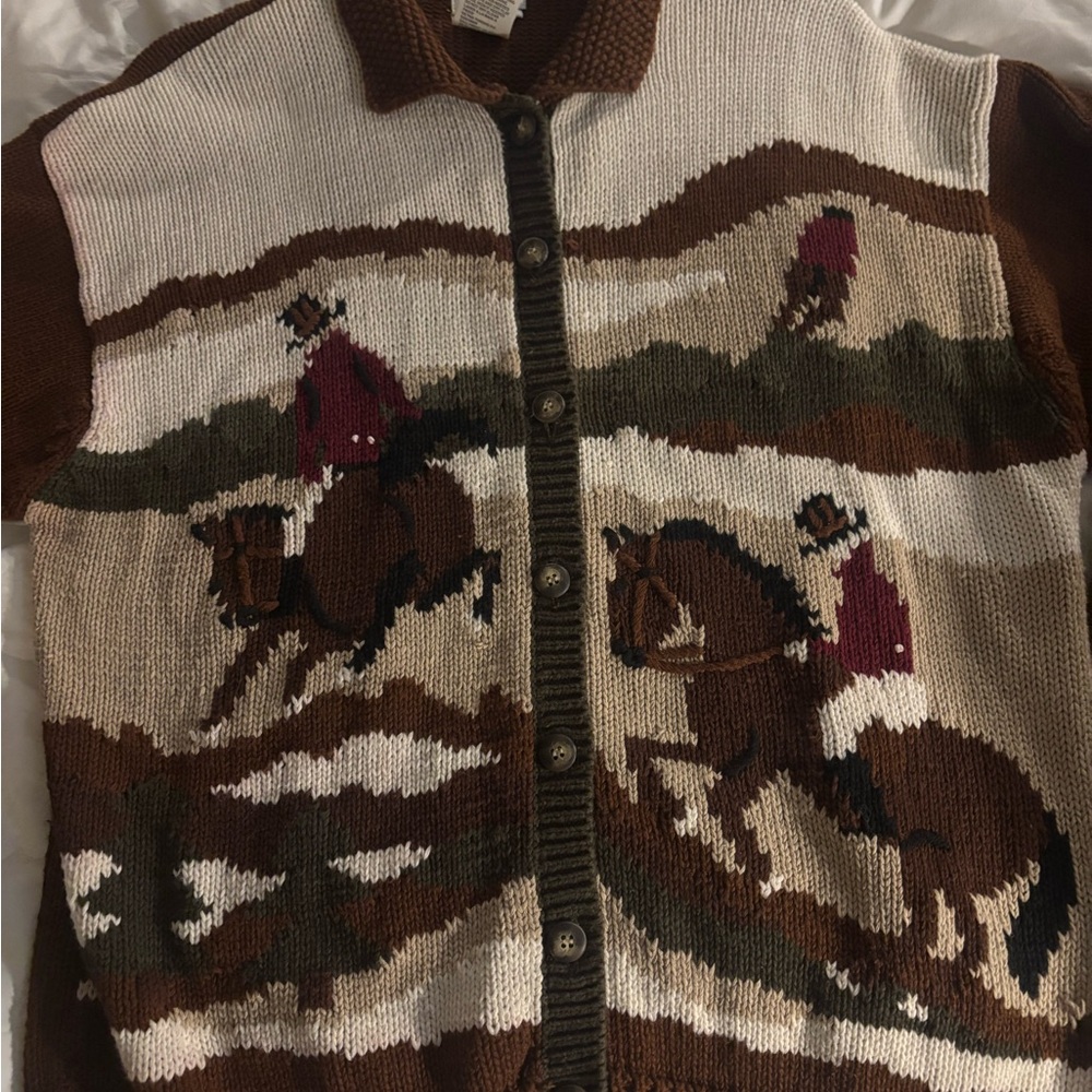 Vintage Equestrian Button Down, collared Cardigan… - image 5